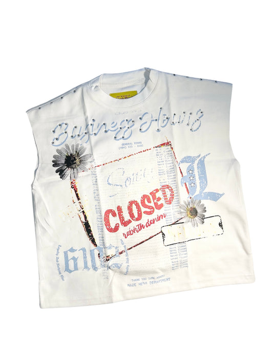 White “Business Hours” Muscle Tee